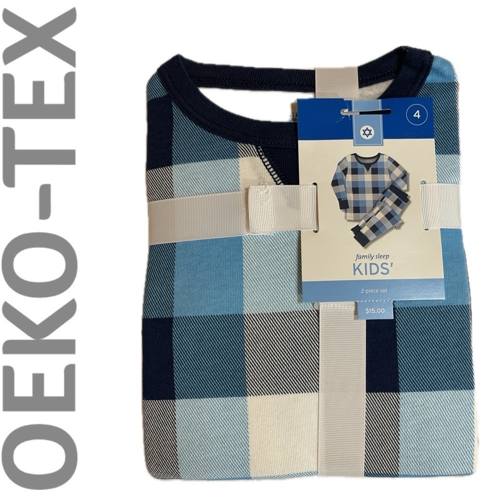 NWT Oeko-Tex 2PC Children’s Blue Buffalo Check Pajamas Size 4 Boys